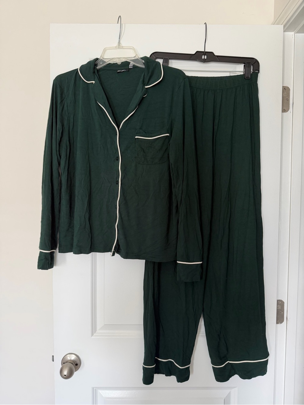 ASOS Dark Green Pajama Set with Cream Piping